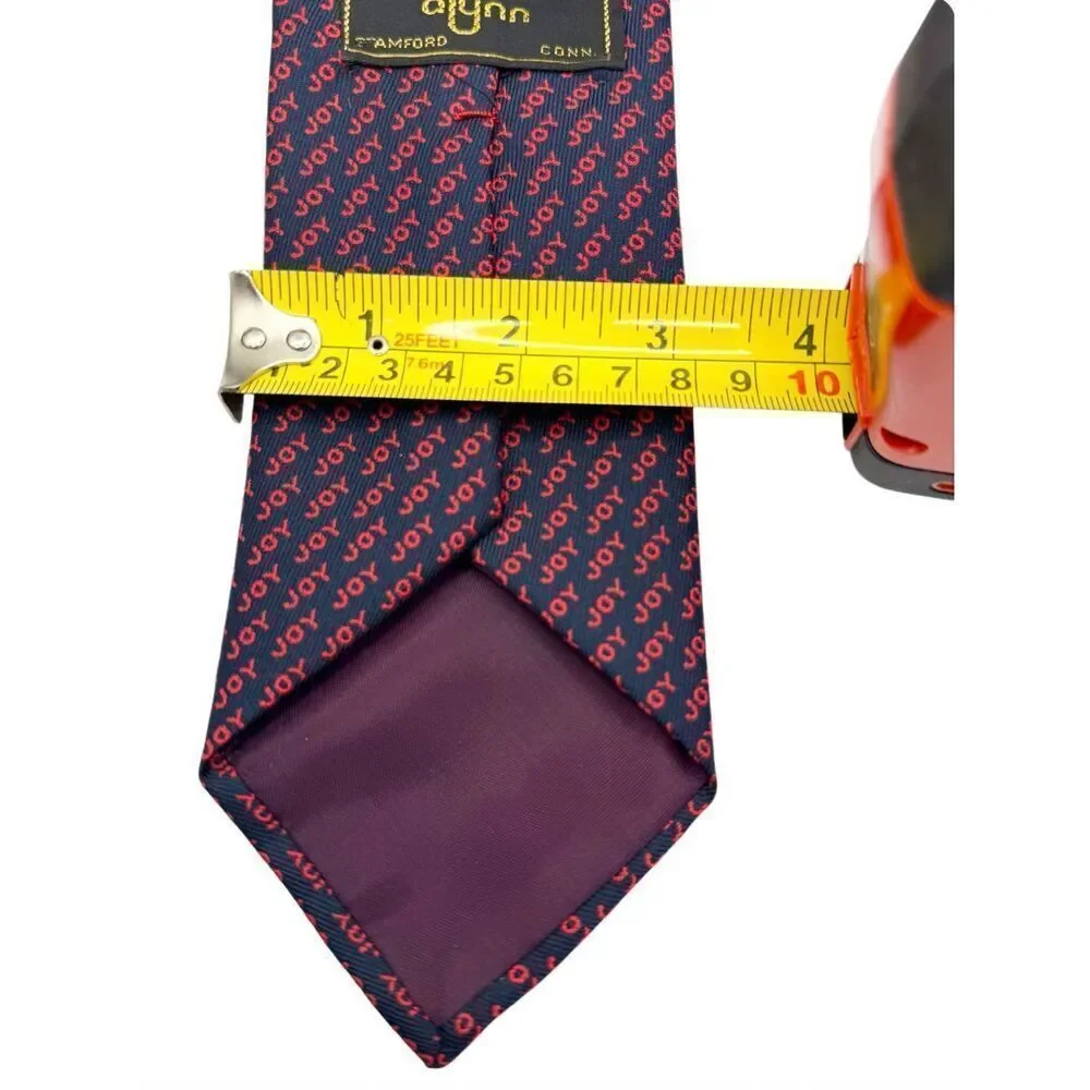 Allyn Neckwear Holiday Necktie Navy Blue With Repeating JOY In Red